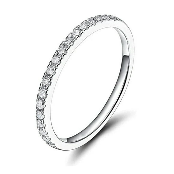 Paris Jewelry 18K White Gold Plated Created Diamond Thin Eternity Band Size 6-10 | Jewelry Gift for Her Women Girls
