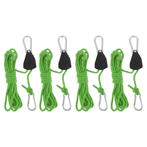 Unique Bargains Adjustable Tent Rope Hanger with 12.8ft Long Rope 4 Pcs 1/8" for Various Tie-Down Uses Green