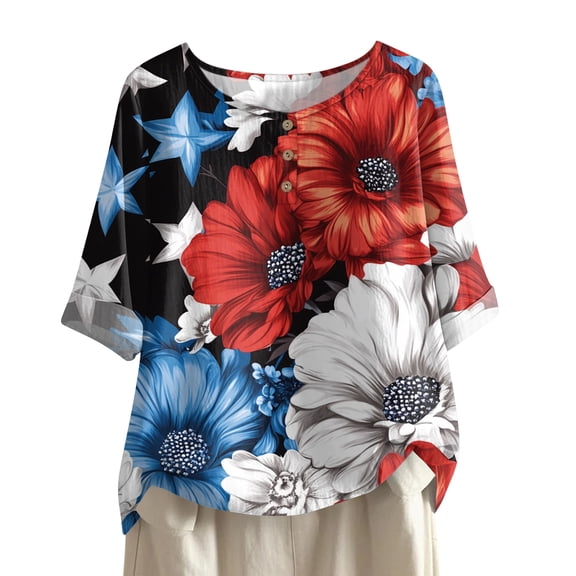 Women's 250th Anniversary USA Shirt Mid Sleeve Independence Day Top 4th of July Shirts America 250 Merchandise Loose Star Print Tee
