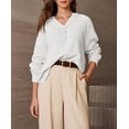 thumbnail image 2 of Women's Casual V Neck Long Sleeve Shirt Oversized Lightweight Blouse Top for Daily Wear, 2 of 8