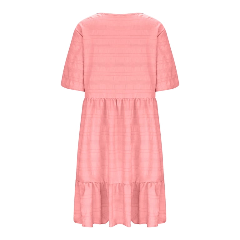 pink going out dress plus size Ovbmpzd Going Out Dresses for Women Midi Plus Size Pink Dress Knee Length Short Sleeve Dresses Womens Sundress XXL, Women's, Size: 2XL