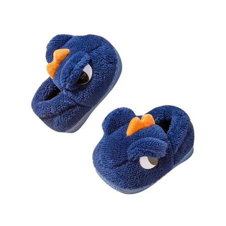 

Eloshman Plush Warm Slippers for Girls Boys Winter Plush Lined Indoor House Home Shoes(Toddler/Little Kid) Navy Blue 10C