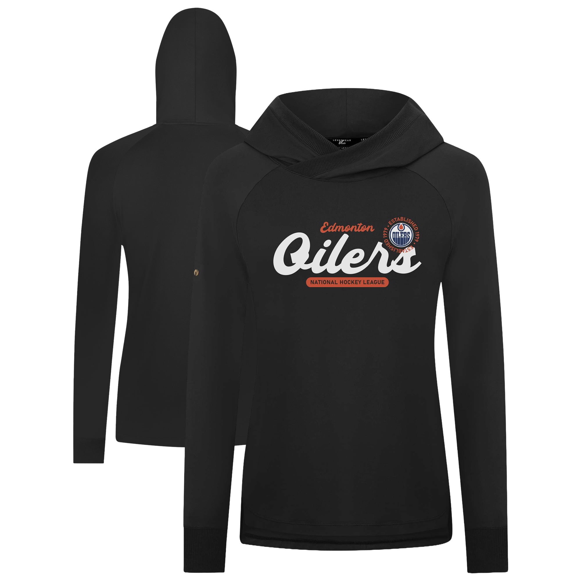 Women's Levelwear Black Edmonton Oilers Slender Monument Raglan Pullover Hoodie