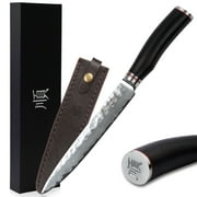 YOUSUNLONG Carving Knives 8 inch Slicing Knives Japanese Hammered Damascus Natural Leadwood Handle with Leather Sheath