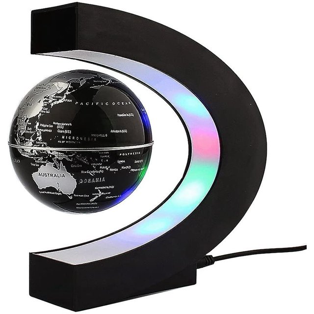Globo flotante con luz LED en forma de C Globo flotante magnético Decoración de mapa mundial - Negro Sincero Electrónica