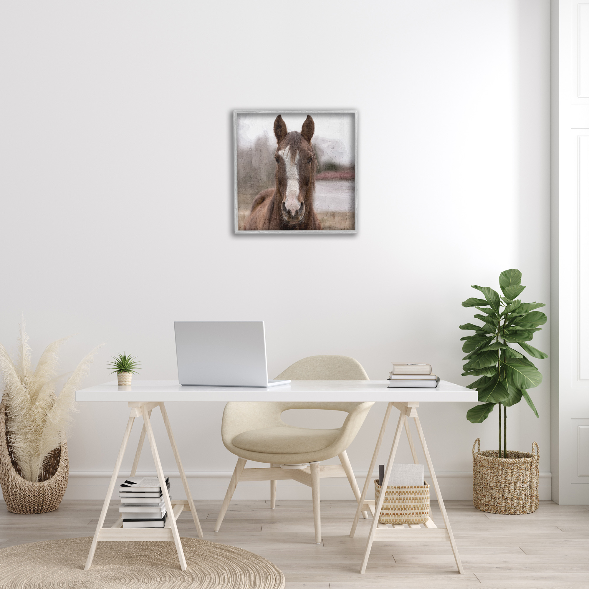 Stupell Industries Brown Horse Portrait Animals & Insects Photography Gray Framed Art Print Wall Art, 24 x 24