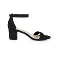 thumbnail image 3 of BLISSFUL STEP Women's Shoes Open Toe Mid Block Heel Ankle Strap Faux Suede Sandals Black 7.5, 3 of 8