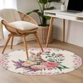 thumbnail image 4 of Round Area Rug 3 Ft, Easter Bunny Roses Washable Non-Slip Circle Carpet for Living Room/Bedroom, Pink Floral Spring Linen Low-Profile Small Floor Mats Collection Rugs for Indoor, 4 of 8