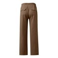 thumbnail image 4 of Men's Linen Pants Casual Beach Yoga Wide Leg Loose Fit Drawstring Elastic Waist Straight Trousers with Pockets Brown, 4 of 5
