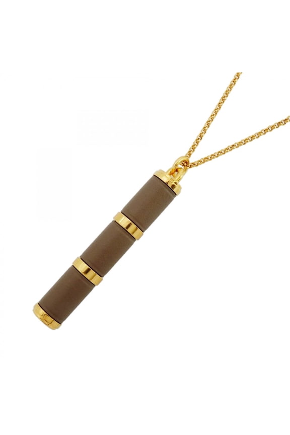 Pre-Owned Hermes Charnire GM Necklace, GP Plated Leather, Gold Gray, Men's & Women's