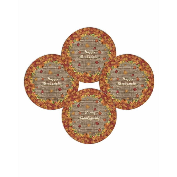 Fall Round Placemats Set of 4 Autumn Maple Leaves Place Mats Thanksgiving Woven Placemat Wooden Happy Thanksgiving Circle Braided Table Mat for Kitchen Dining Table Autumn Party Home Decor 15 Inch