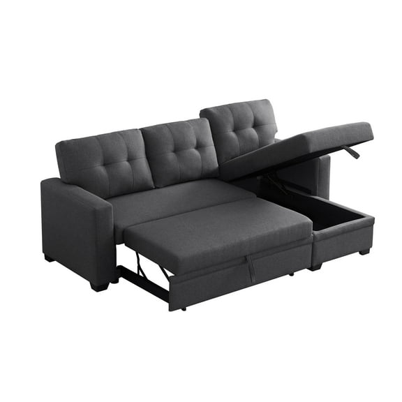 Upholstered Pull out Sectional Sofa with Chaise Modular Couches with Storage 5 Seat Sponge Sofa for Living Room Dark Gray