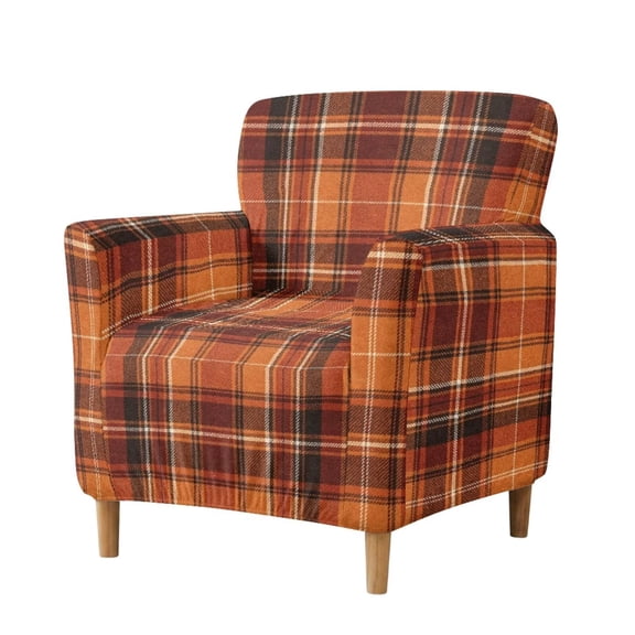 SCRAWLGOD Stretch Chair Cover Non Slip Armchair Slipcover Couch Protector with Elastic Bottom Fall Decor for Kids, Dogs, Pets, Orange Rustic Fall Plaid