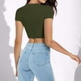 thumbnail image 4 of Htigea Womens Summer Crop Tops Short Sleeve Round Neck T-Shirts Loose Fit Casual Blouse Army Green,2XL, 4 of 6