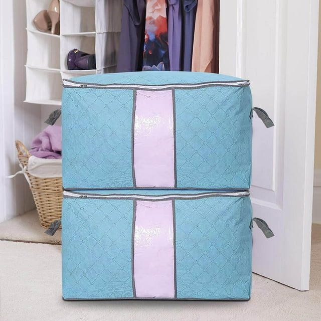 Large Blue Non-Woven Fabric Storage Bag for Quilts, Blankets & Clothing 1 Pack Dustproof Foldable Organizer with Clear View Window 36" x 24" x 8" Akmoler | Polyester, A
