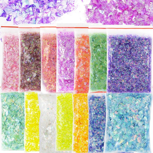Bellelfin 14 Colores De Resina Con Copos De Purpurina Gruesos, Irregulares, Iridiscentes, Purpurina, Confeti, Suministros Para Manualidades, Epoxi/Vasos/Diseño De Uñas Slime