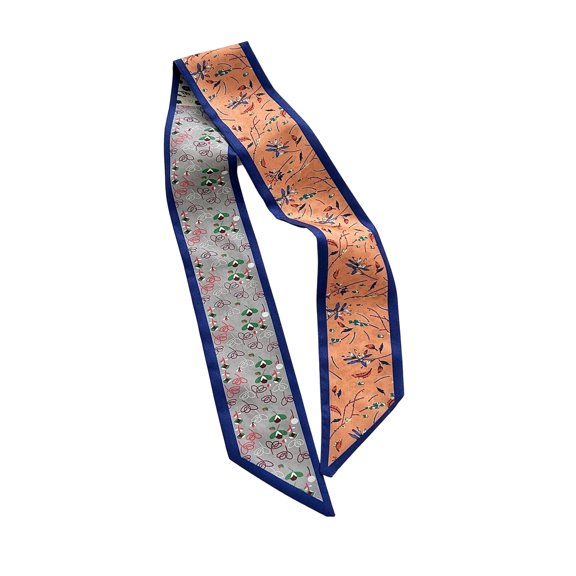 Bibifish Womens Skinny Scarf Vintage Floral Neck Scarf For Hair Bags Neck Wrist Waist Handbag Handle Wrap Ponytail Scarf Belt