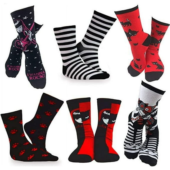 Emily the Strange Halloween Crew Socks - 6 Pack for Kids & Women Size 9-11 Novelty Socks
