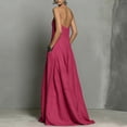 thumbnail image 4 of Women's Halter Neck Sleeveless Maxi Dress Backless Side Pockets Solid Color Casual Loose Fit Dress Hot Pink, 4 of 6