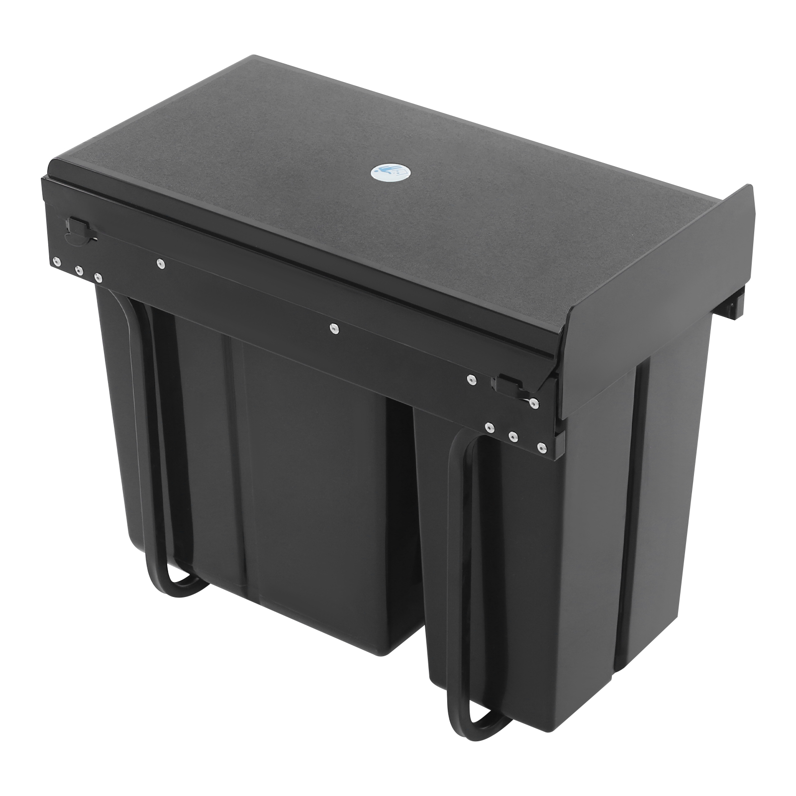 Black Pull Out Trash Can Under Cabinet with Lid, 10L+20L(2.64+5.28Gal) Dual Bin Kitchen Garbage Can, Hidden Under Sink Trash Can with Ordinary Rail
