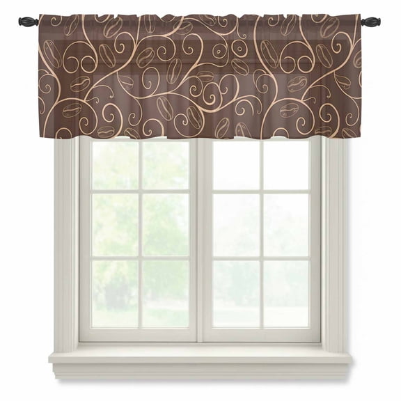 Brown Plants Valance Curtains for Kitchen/Living Room/Bathroom/Bedroom Window, Rod Pocket Small Topper Half Short Window Curtains Voile Sheer Scarf, Farmhouse Rustic Farm Leaves Branches 42"x12"