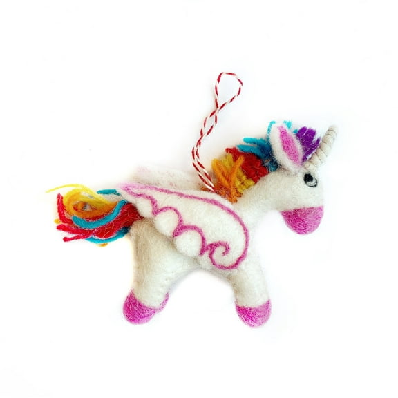 Unicorn Ornament, Felt Wool Fair Trade Christmas Decor Handmade in Nepal