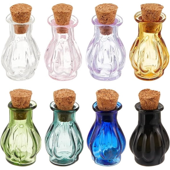 8PCS Colored Tiny Spell Jars 8 Colors Mini Glass Bottles Cute Wishing Bottles with Cork Stoppers Miniature Drifting Bottle for Party Wedding DIY Decoration Jewelry Making