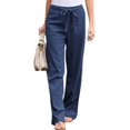 thumbnail image 1 of Pantalon Droit en Coton et Lin pour Femmes, Été, Décontracté, Long, Grande Taille, 1 of 2