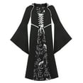 thumbnail image 6 of TANGQIOP Halloween Girls'S Clothes Witch Costume Medieval Vintage Tie-Up Stand Collar Flared Sleeve Printed Long Dress White 150, 6 of 9
