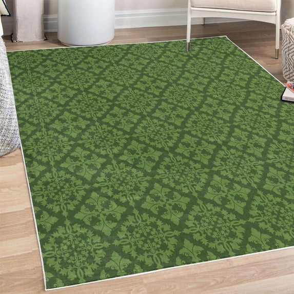 Retro Decorative Rug, Antique Victorian Floral Patterns in Modern Graphic Print Old Fashioned Art, Quality Carpet for Bedroom Dorm and Living Room, 6 Sizes, Fern Green, by Ambesonne