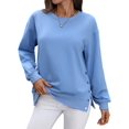 thumbnail image 3 of Female Oversized Sweatshirts Long Sleeve Hoodies Shirts Fall Side Slit Pullover Top Teen Outfits Blue L, 3 of 10