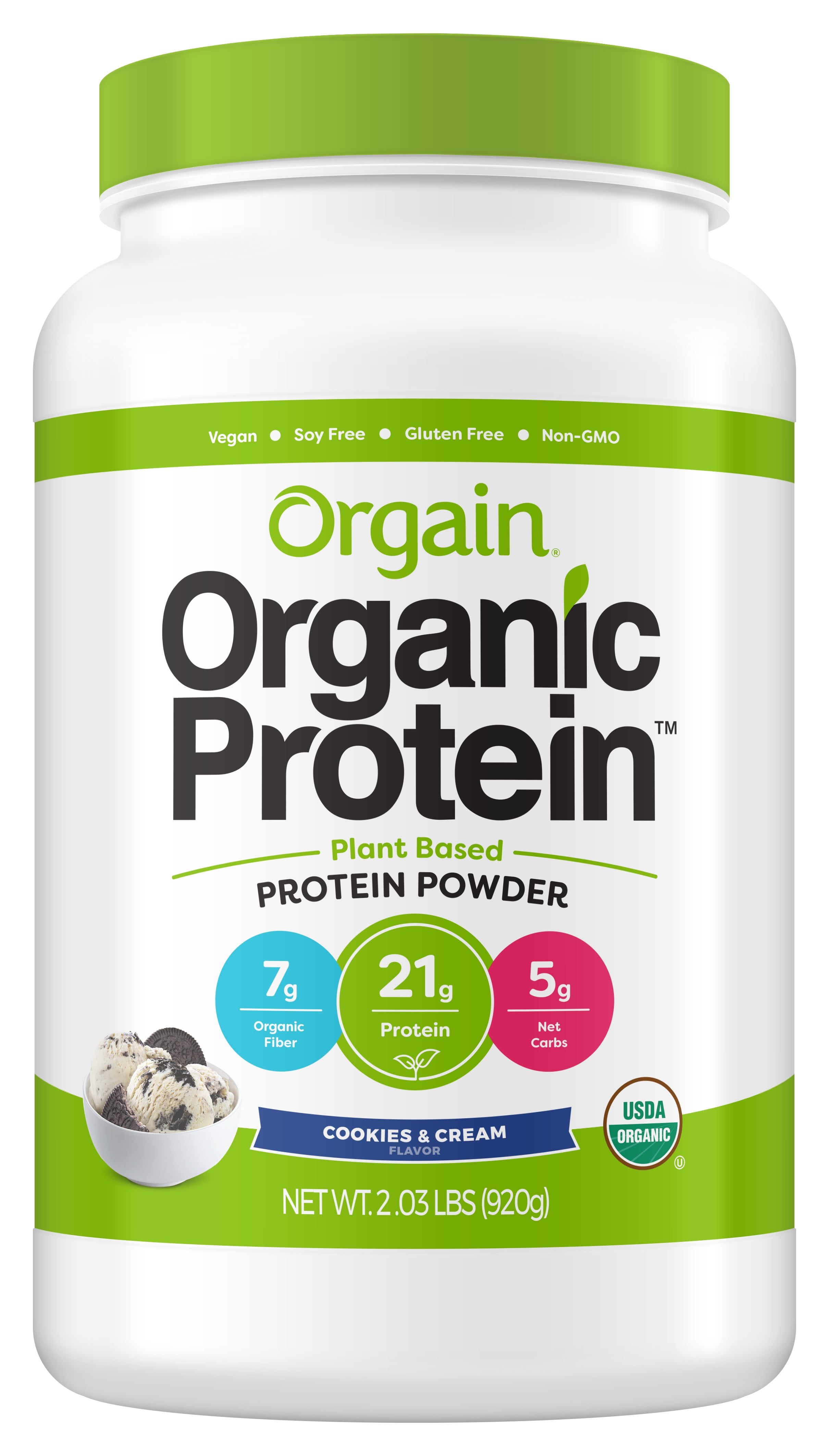 Orgain Organic Plant Based Protein Powder, Cookies & Cream, 2.03 Pound, 1 Count, Packaging May 