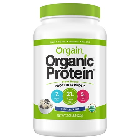 Orgain Organic Plant Based Protein Powder, Cookies & Cream, 2.03 Pound, 1 Count, Packaging May Vary
