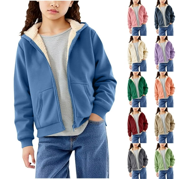 Jinhomg Unisex Sherpa Lined Jackets Toddler Boys Girls Fleece Hoodie Jacket Zip Up Hooded Sweatshirt Kids Winter Outwear Beige 120