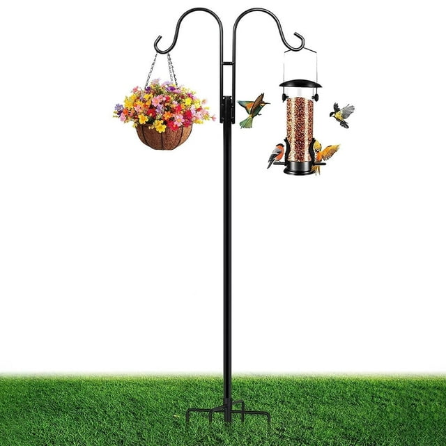 Ganchos Dobles de 92 Pulgadas para Exteriores, Poste de Comedero para Pájaros Resistente con 5 Puntas de Base, Soporte Colgante Ajustable para Jardín para Comederos de Pájaros, Linternas, Soportes para Colgar Plantas, Decoración de Bodas