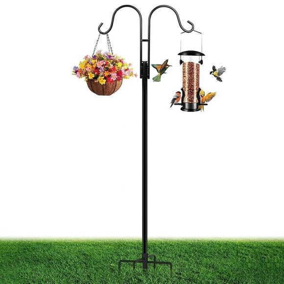 Ganchos Dobles de 92 Pulgadas para Exteriores, Poste de Comedero para Pájaros Resistente con 5 Puntas de Base, Soporte Colgante Ajustable para Jardín para Comederos de Pájaros, Linternas, Soportes para Colgar Plantas, Decoración de Bodas