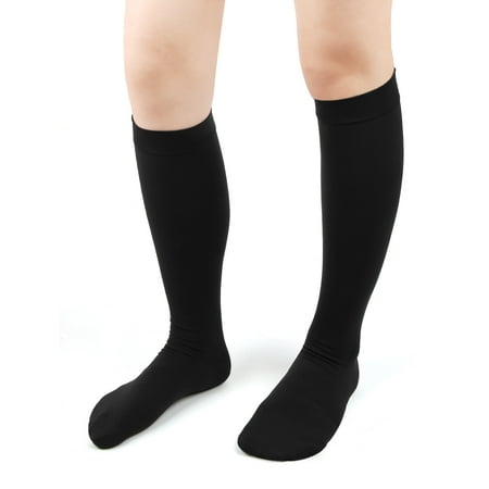 

Unique Bargains 1 Pair Elastic Knee High Stockings Calf Compression Leg Socks Wrap L Black