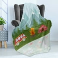 thumbnail image 4 of Camper Soft Flannel Fleece Throw Blanket, Cartoon Tent and Hippie Style Caravan in the Mountains Countryside Activities, Cozy Plush for Indoor and Outdoor Use, 50" x 70", Multicolor, by Ambesonne, 4 of 5