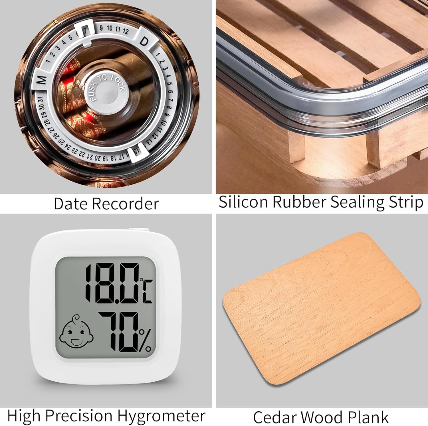 Cigar Humidor Clear Acrylic with Spanish Cedar Shelf Holds 80-100 Cigars Portable Airtight Container