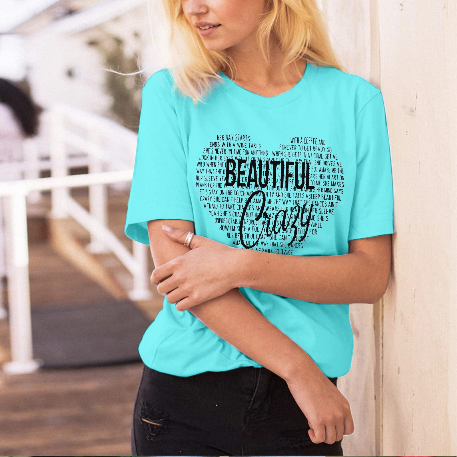 Letter Print T-Shirt for Wome Teen Girls Graphic Short Sleeve Casual T Shirt Top with Funny Sayings Blessed Shirt Blouse 