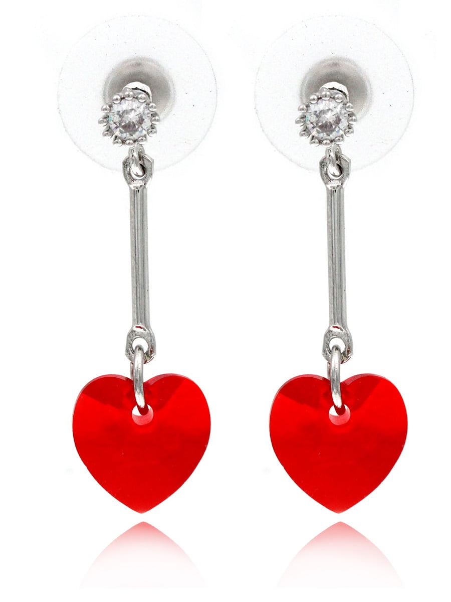 Details about   Valentines Heart Earrings Rose or Red Crystal Sterling Ear Wires Handmade in USA 