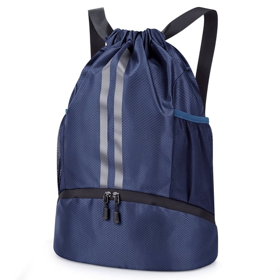 Bocaoying Sports Drawstring Backpack, Waterproof Gym Backpack, Swim Bag with Shoes Compartment, Pull String Sport Bag for Soccer and Basketball