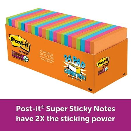 Post-it Super Sticky Notes Cabinet Pack, 3in. x 3in., Rio de Janeiro Collection, 24 (Best Sticky Note Widget Android)