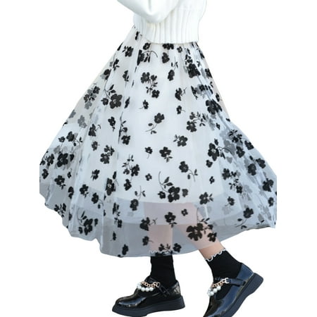 

Woshilaocai Mommy and Me Matching Skirts Floral Print Elastic Waist Multi-Layer Mesh Tulle A-line Midi Skirt for Mother Daughter