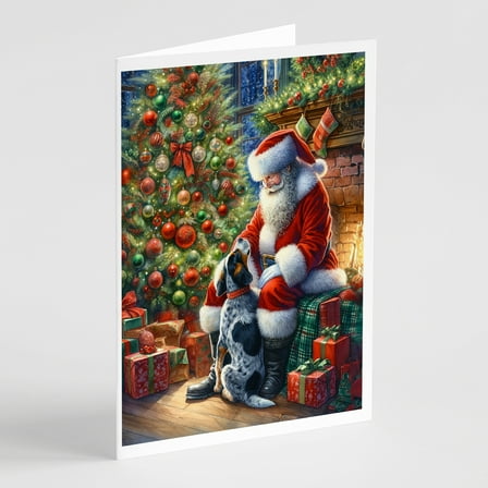 Bluetick Hound and Santa Claus Greeting Cards Pack of 8 7 in x 5 in