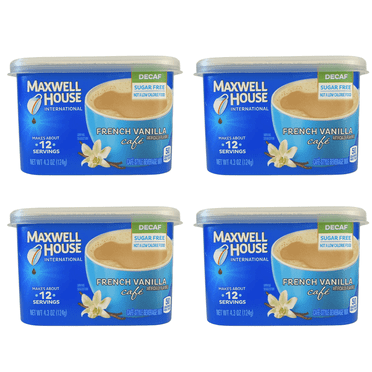 Maxwell House International French Vanilla Café Light Roast Sugar-Free Decaf Instant Coffee Mix - 4/Pack of 4.3 oz Cans (12 Servings Each Can)