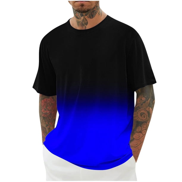 Camisetas de Manga Corta para Hombre, Blusa Casual de Cuello Redondo de Impresión de Gradiente, Camiseta Deportiva de Poliéster de Moda