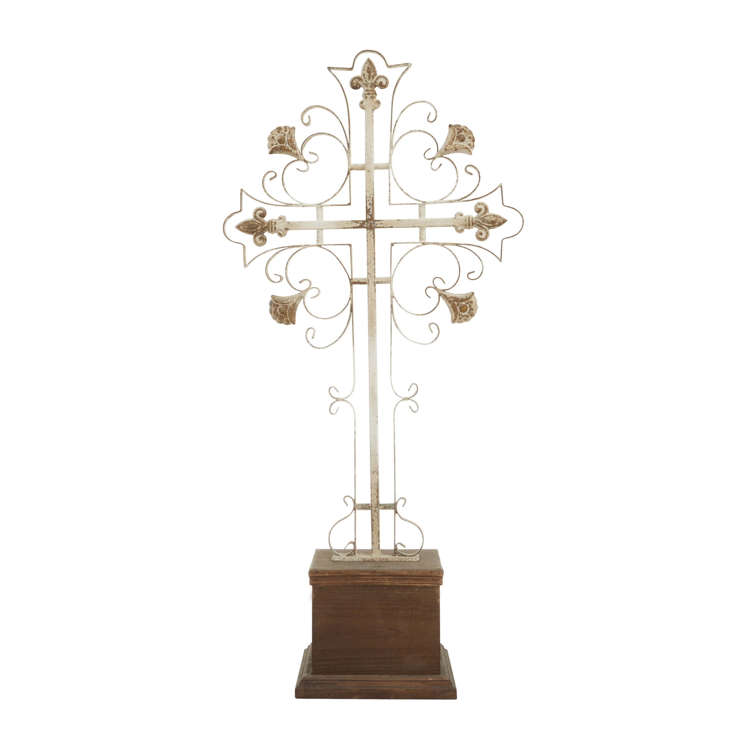 DecMode 7"W, 30"H Metal French Country Sculpture, White, 1-Piece