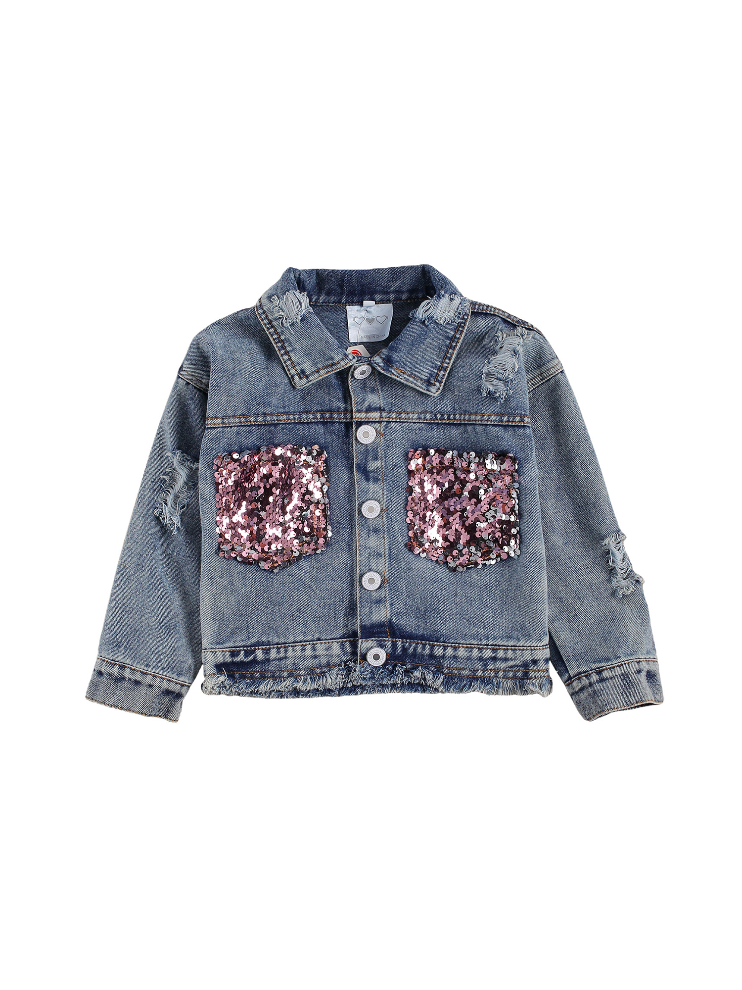 Toddler Baby Girl Coat Long Sleeve Denim Jacket Sequin Pockets Ripped Jean Jacket Outwear 1-6T - image 2 of 10