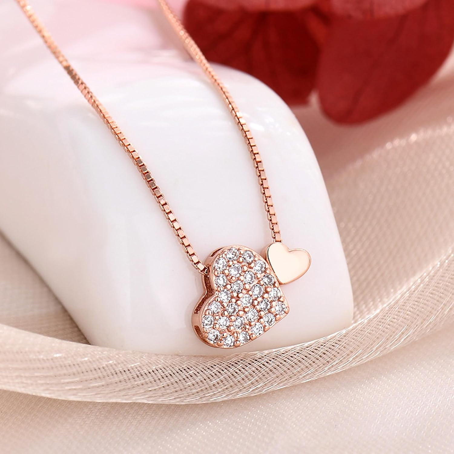 S925 Sterling Silver Heart Necklace for Women Dainty 14k Gold Plated CZ Love Heart Pendant Choker Necklaces Trendy Heart Chain Jewelry Birthday Teacher 2024 Graduation Gifts for Her Daughter